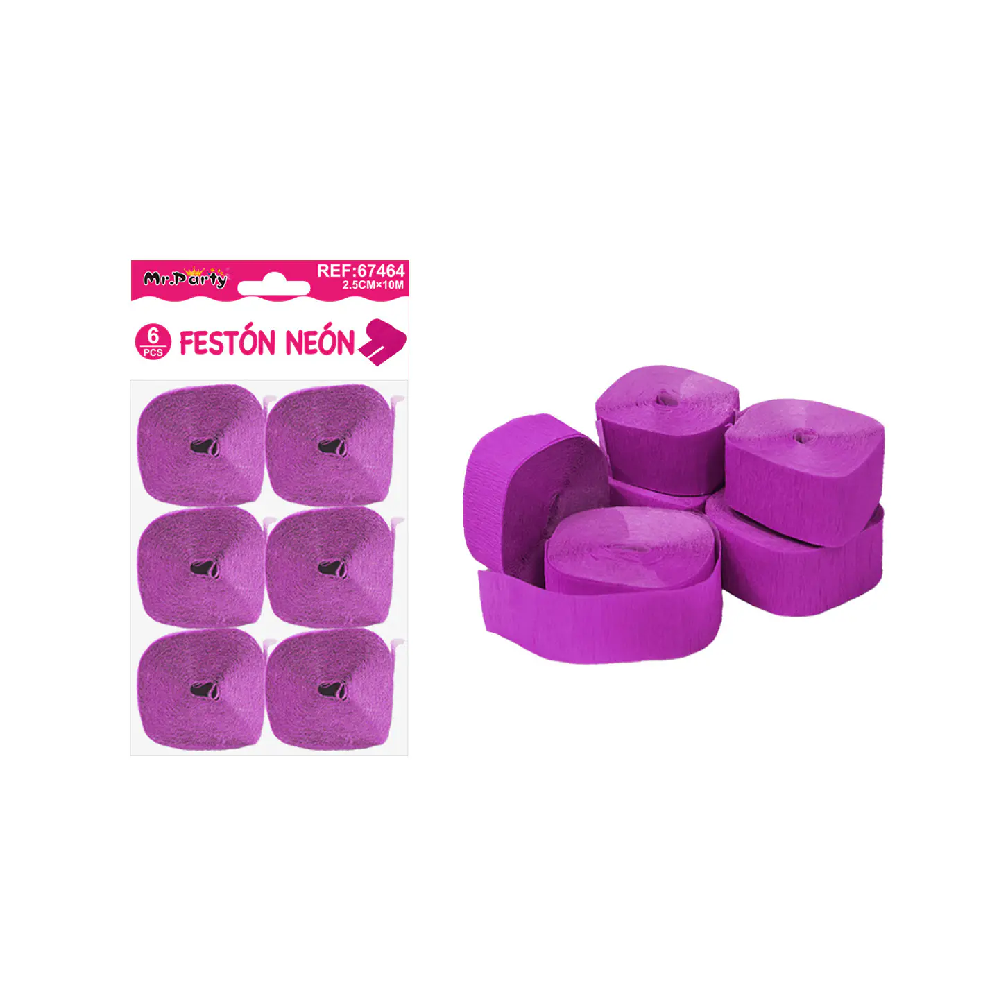 Festón neón fucsia 2.5cm*10m 6pcs 1