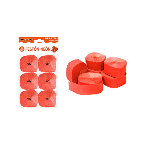 Festón neón naranja brillante 2.5cm*10m 6pcs