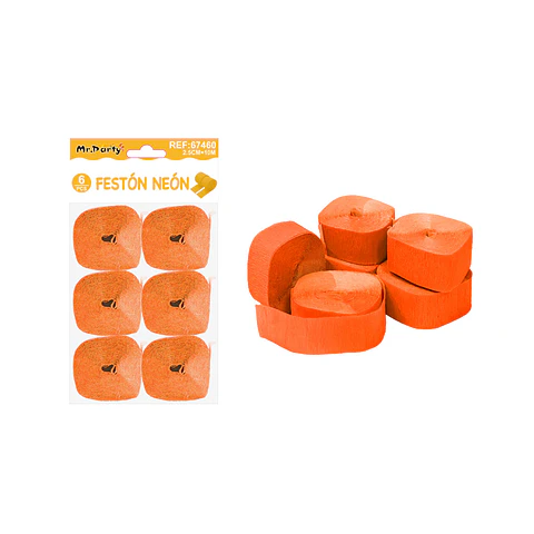 Festón neón naranja 2.5cm*10m 6pcs