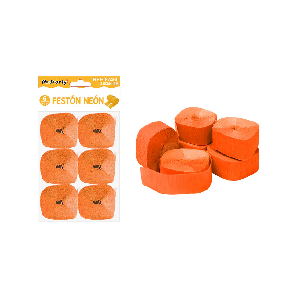 Festón neón naranja 2.5cm*10m 6pcs 1