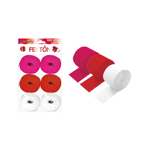 Festón fucsia, rojo intenso y blanco 2.5cm*10m 6pcs