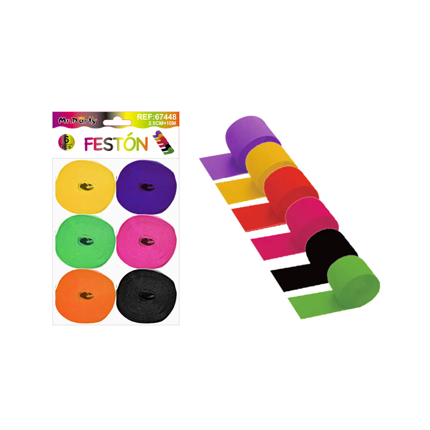 Festón colores surtidos 2.5cm*10m 6pcs 1