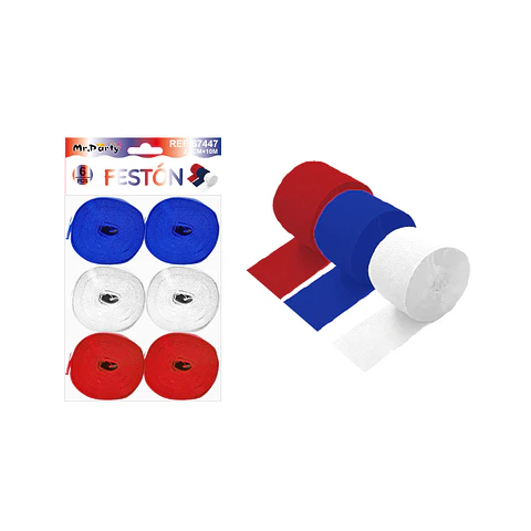 Festón rojo, blanco y azul 2.5cm*10m 6pcs