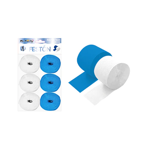 Festón celeste y blanco 2.5cm*10m 6pcs