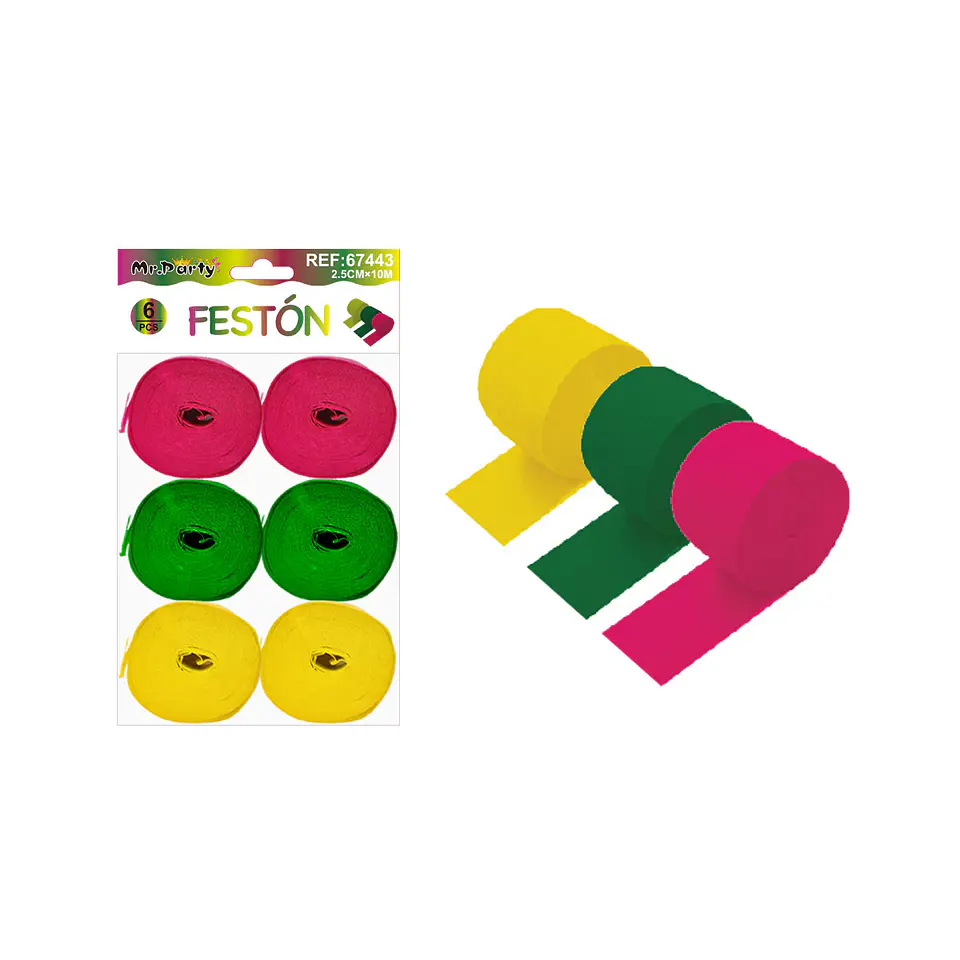 Festón fucsia, verde oscuro y amarillo 2.5cm*10m 6pcs 1