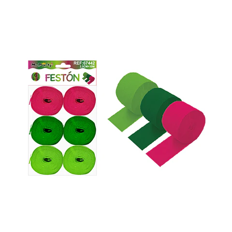 Festón fucsia, verde oscuro y verde pasto 2.5cm*10m 6pcs