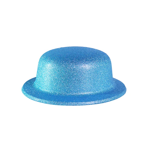 Sombrero de fiesta redondo con glitter azul celeste