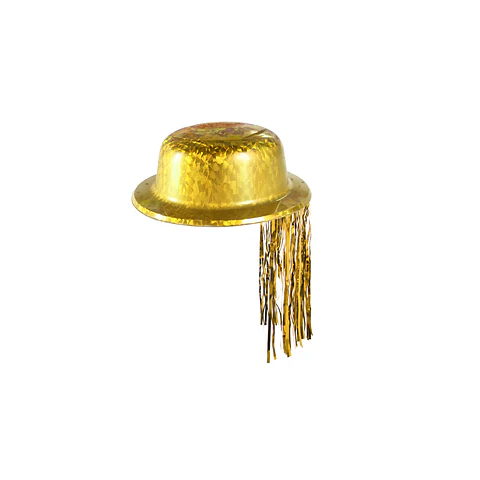 Sombrero redondo metalizado con flecos dorado