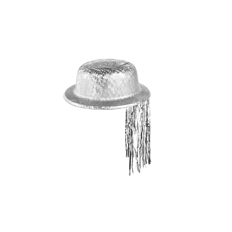 Sombrero redondo metalizado con flecos plateado