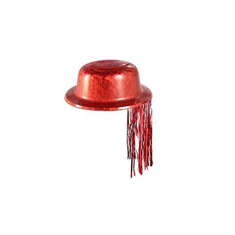 Sombrero redondo metalizado con flecos rojo