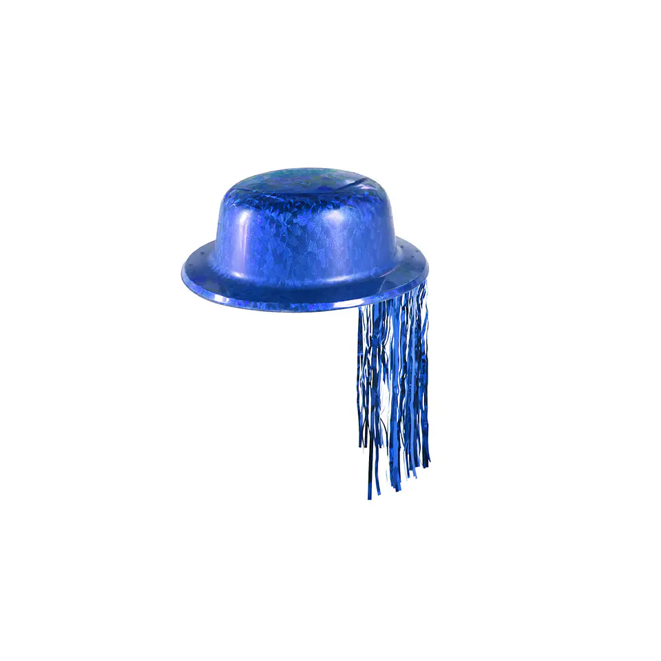 Sombrero redondo metalizado con flecos azul rey 1