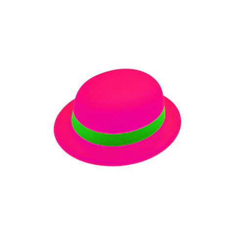 Sombrero redondo fluorescente fucsia con banda verde