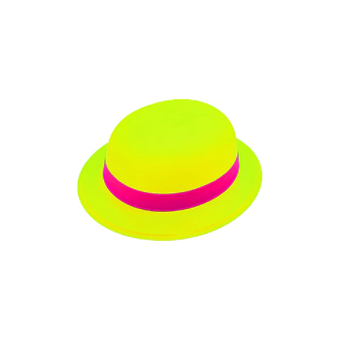 Sombrero redondo fluorescente amarillo con banda fuscia