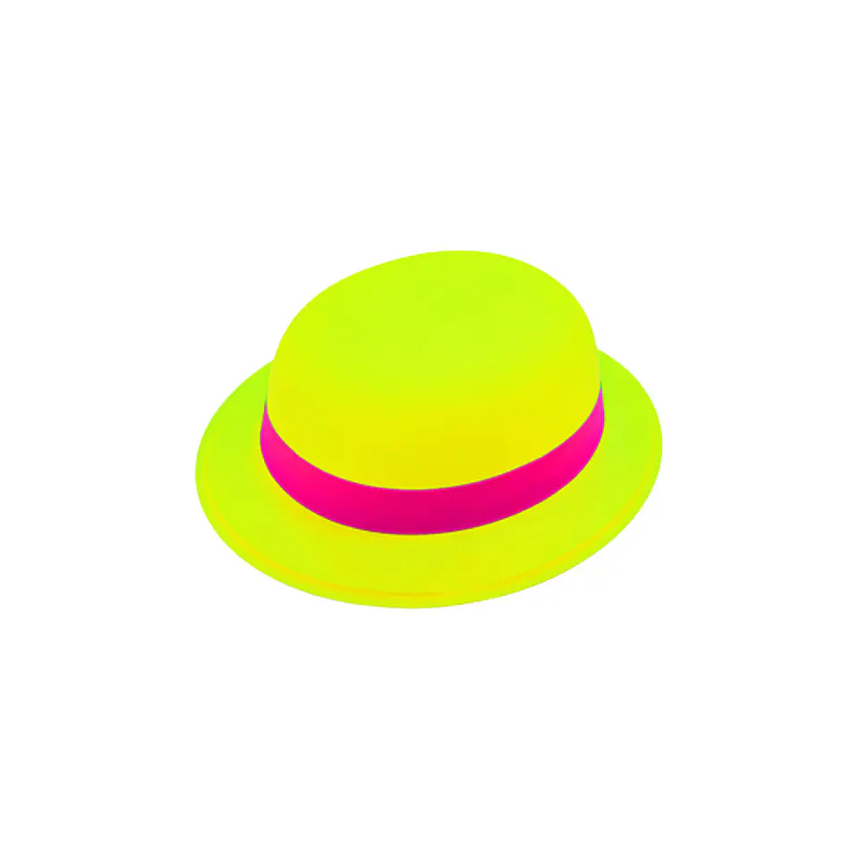 Sombrero redondo fluorescente amarillo con banda fuscia 1
