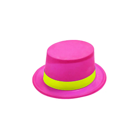 Sombrero alto fluorescente fucsia con banda amarillo