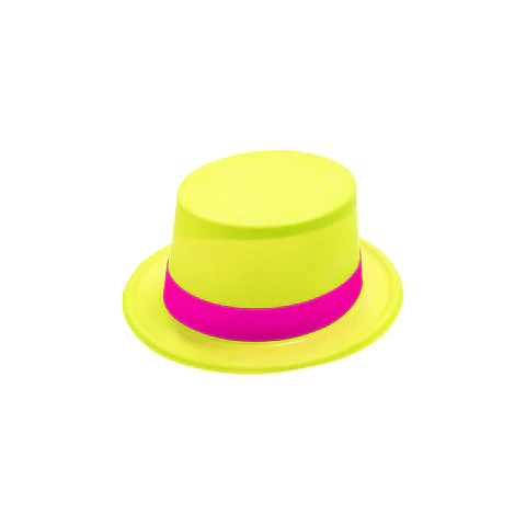 Sombrero alto fluorescente amarillo con banda fucsia