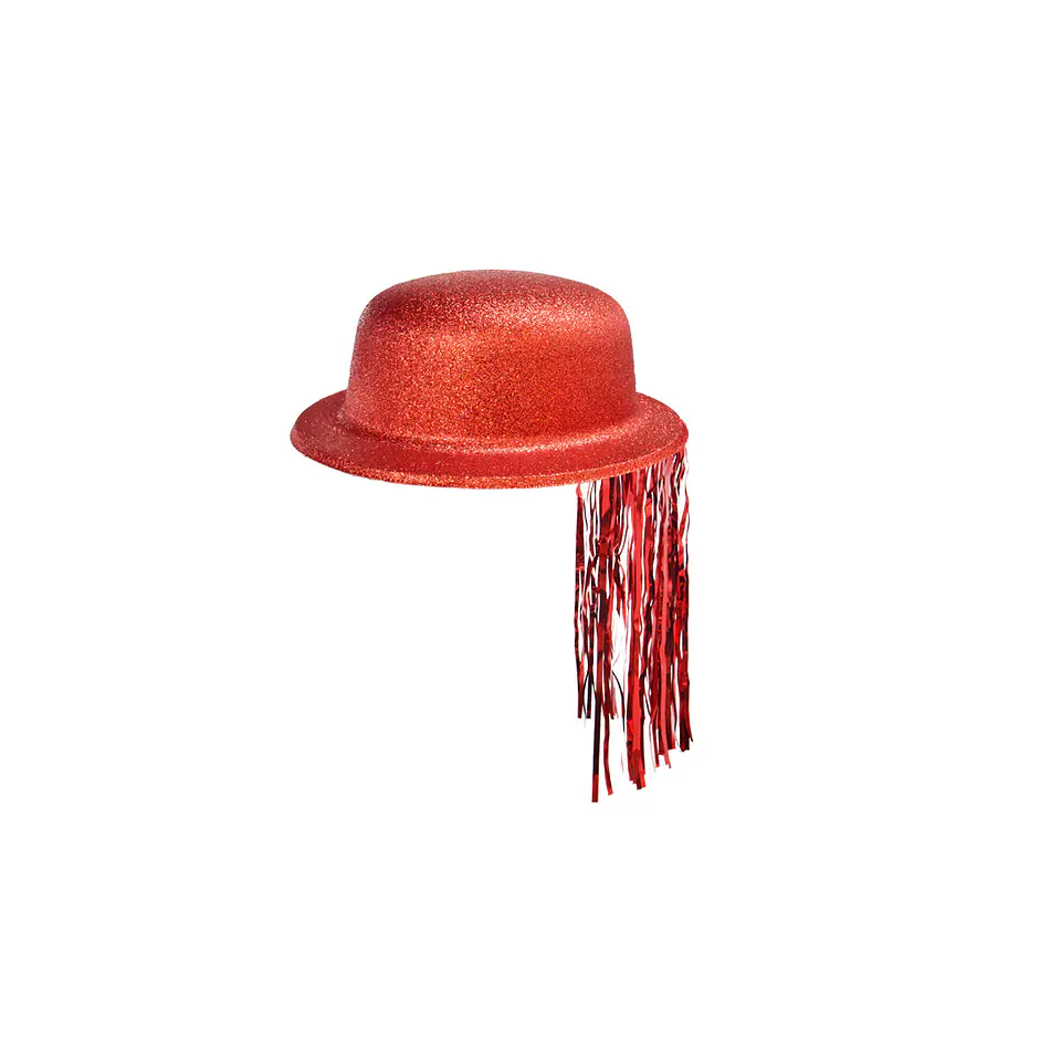 Sombrero redondo con glitter y flecos rojo 1
