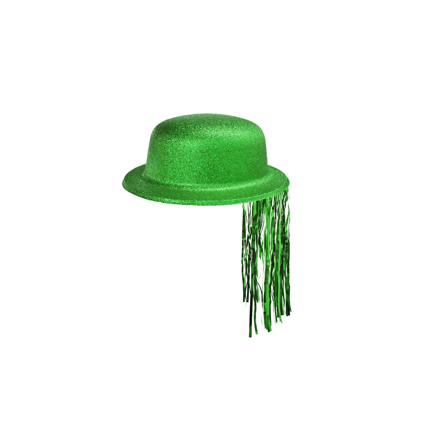 Sombrero redondo con glitter y flecos verde 1