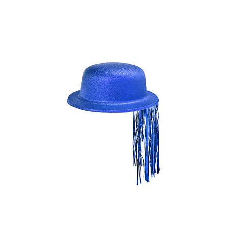 Sombrero redondo con glitter y flecos azul rey