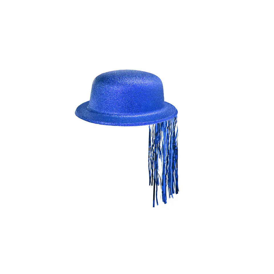 Sombrero redondo con glitter y flecos azul rey 1