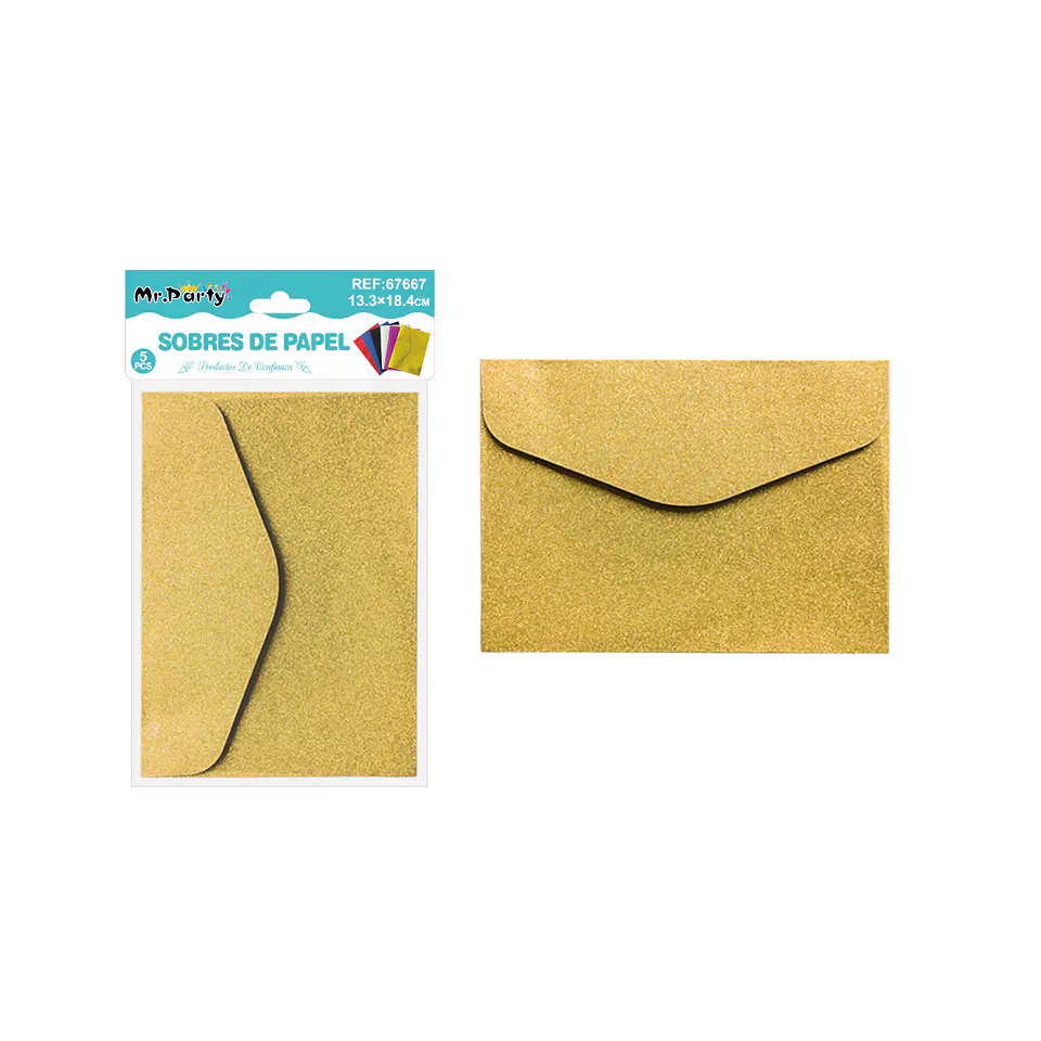 Sobres con glitter dorado 13.34*18.4cm 5pcs 1