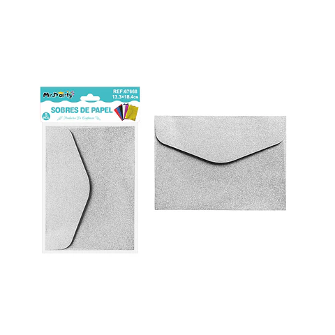 Sobres con glitter plateado 13.34*18.4cm 5pcs