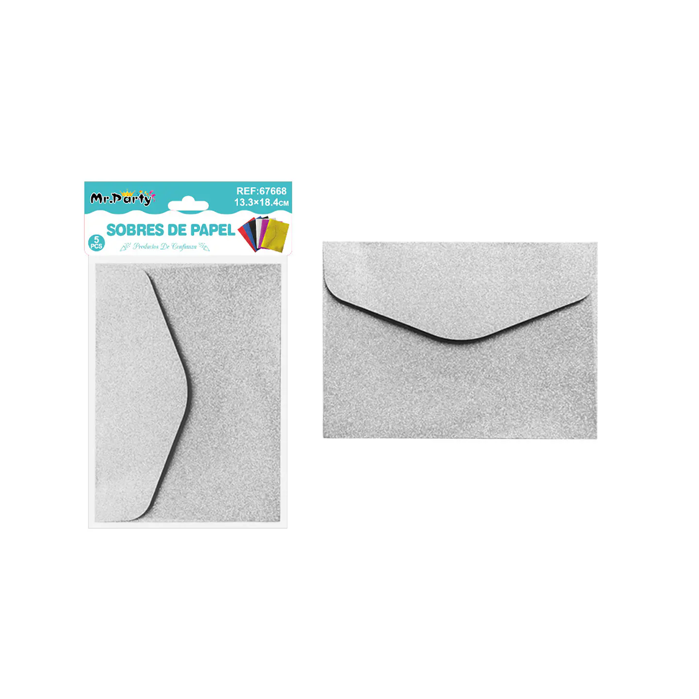 Sobres con glitter plateado 13.34*18.4cm 5pcs 1