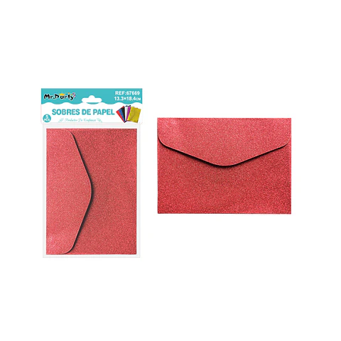 Sobres con glitter rojo 13.34*18.4cm 5pcs