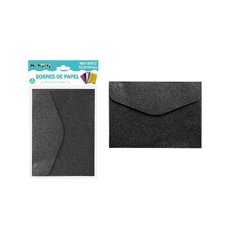 Sobres con glitter negro 13.34*18.4cm 5pcs
