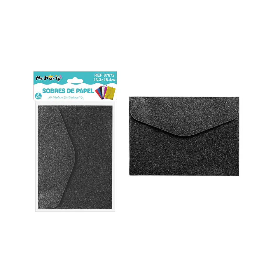 Sobres con glitter negro 13.34*18.4cm 5pcs 1