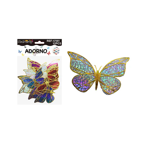 Adorno decorativo mariposa borde dorado 12pcs