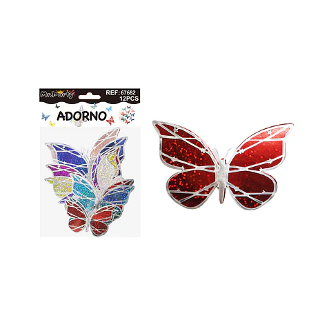Adorno decorativo mariposa borde plateado 12pcs