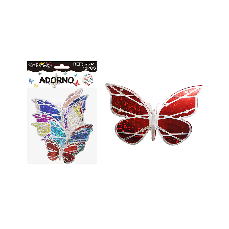 Adorno decorativo mariposa borde plateado 12pcs 1