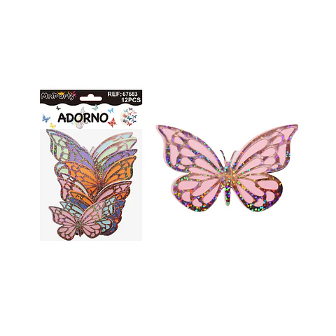 Adorno decorativo mariposa dorado tornasol 12pcs