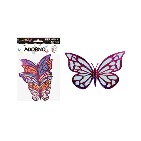 Adorno decorativo mariposa fucsia tornasol 12pcs