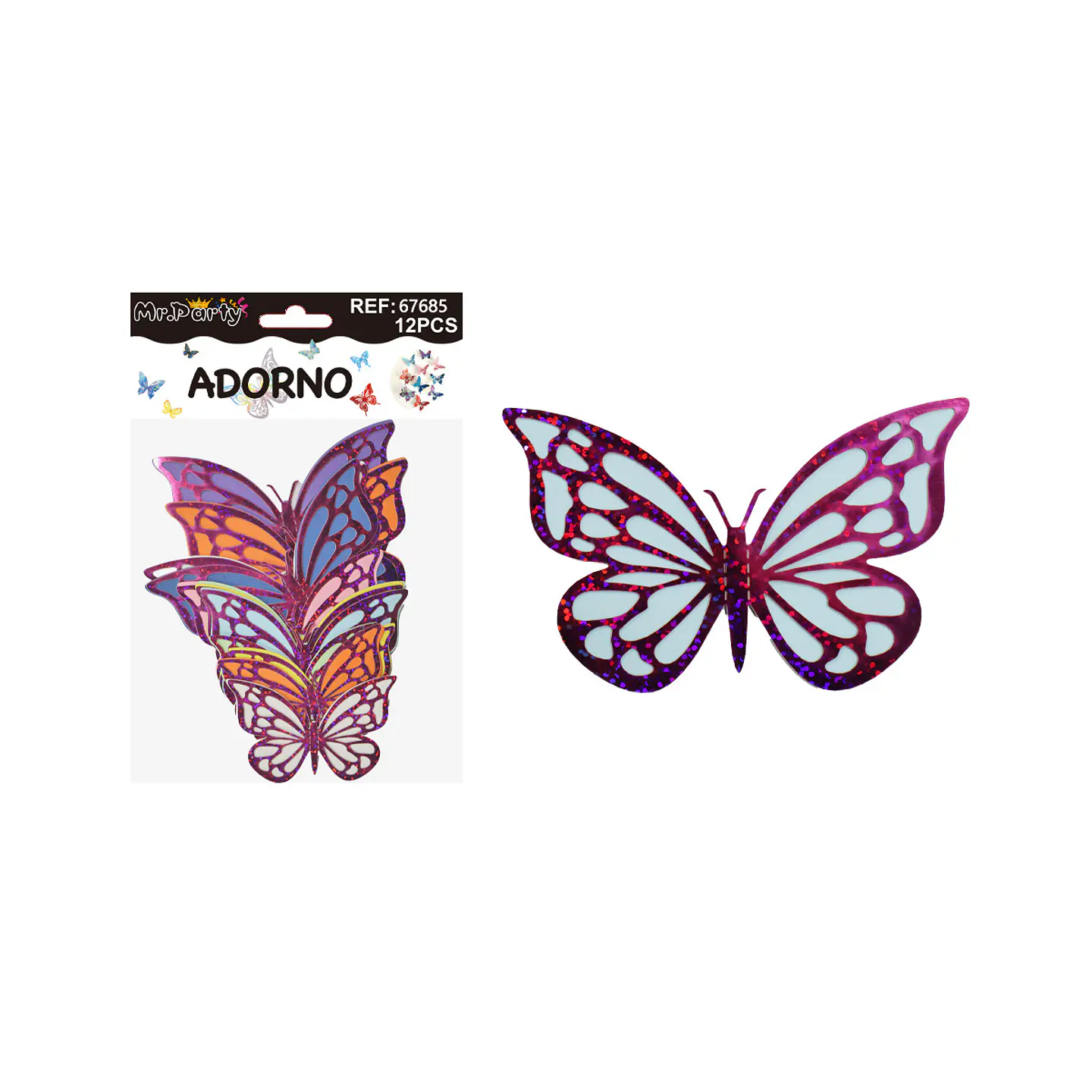 Adorno decorativo mariposa fucsia tornasol 12pcs 1