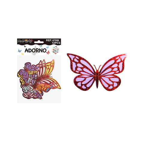 Adorno decorativo mariposa borde rojo 12pcs