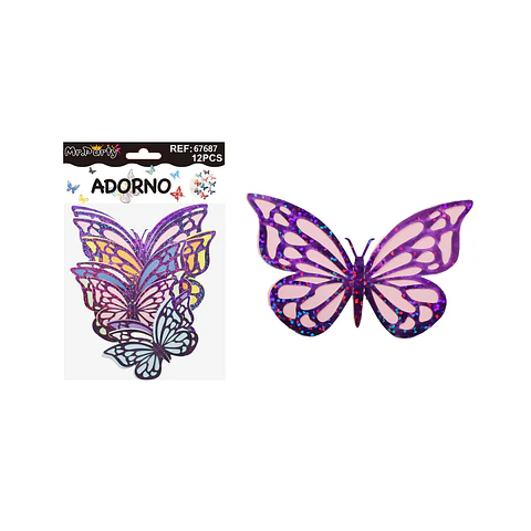 Adorno decorativo mariposa borde morado tornasol 12pcs