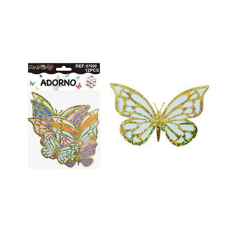 Adorno decorativo mariposa dorado tornasol 12pcs