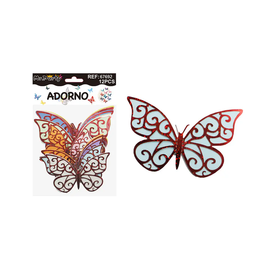 Adorno decorativo mariposa rojo 12pcs 1
