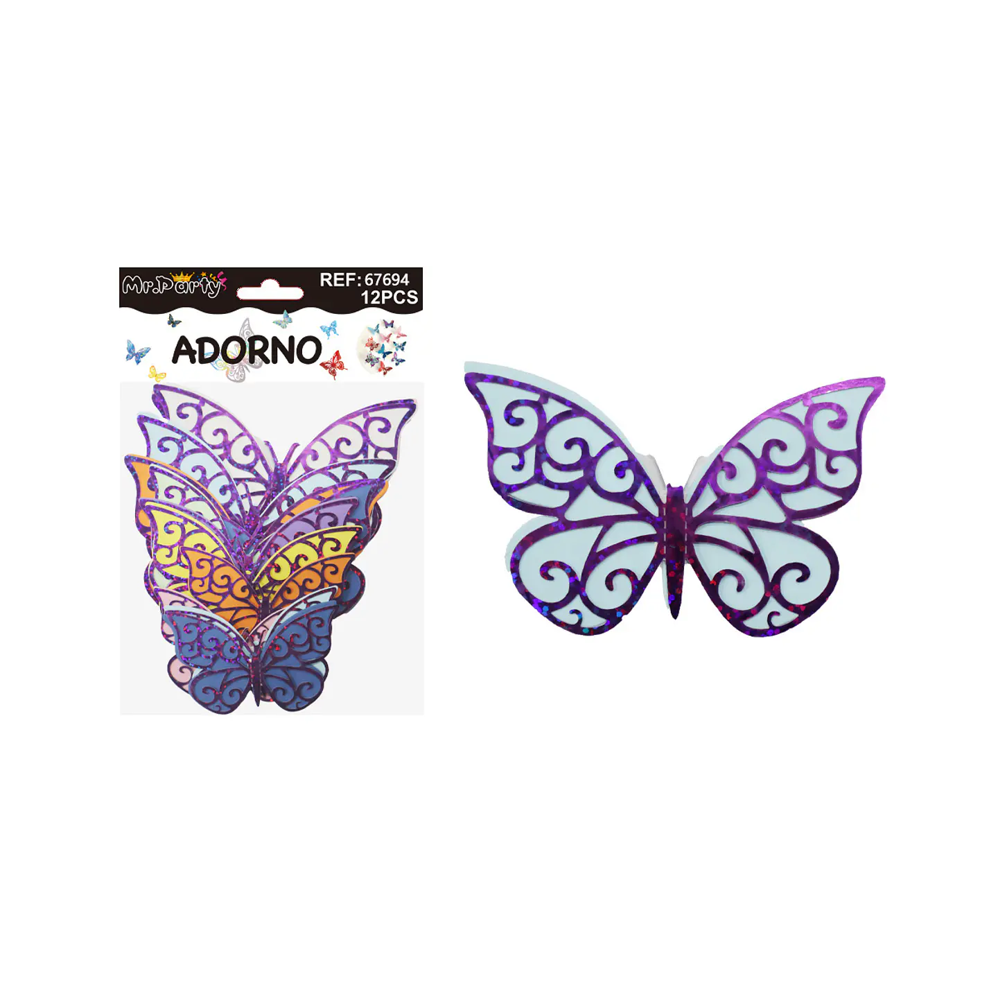 Adorno decorativo mariposa morado 12pcs 1