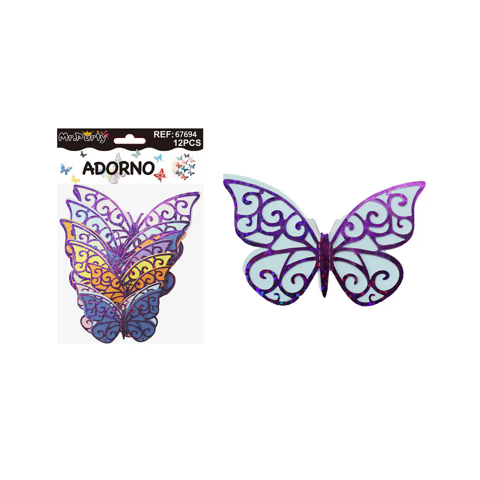 Adorno decorativo mariposa morado 12pcs 1