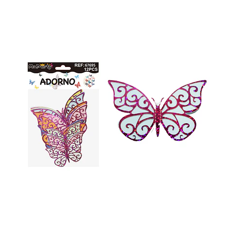Adorno decorativo mariposa fucsia 12pcs