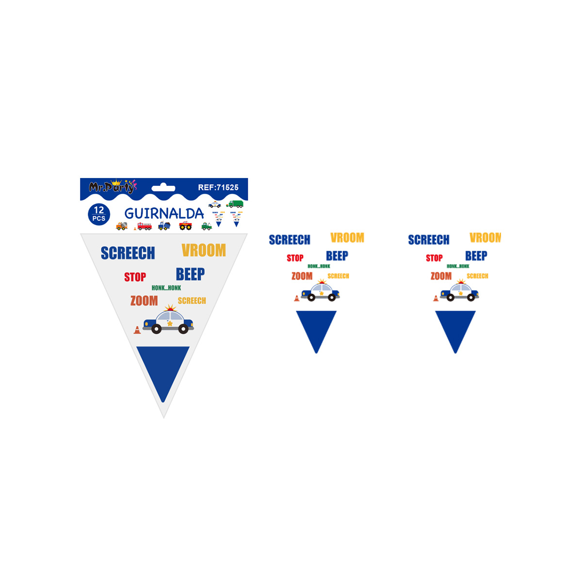 Banderín triangular autos 6pcs