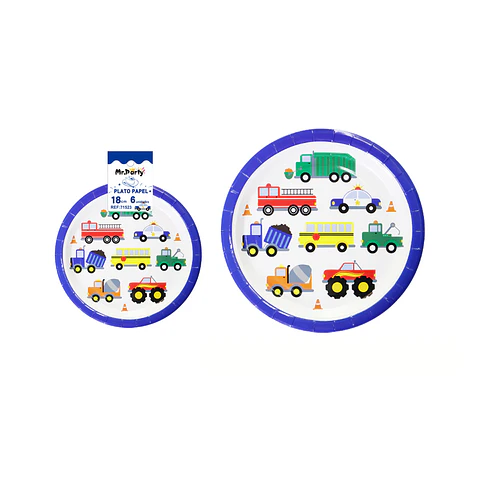Platos de papel autos 18cm 6pcs