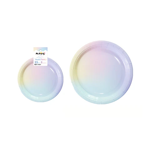 Platos de papel color arcoíris 23cm 6pcs