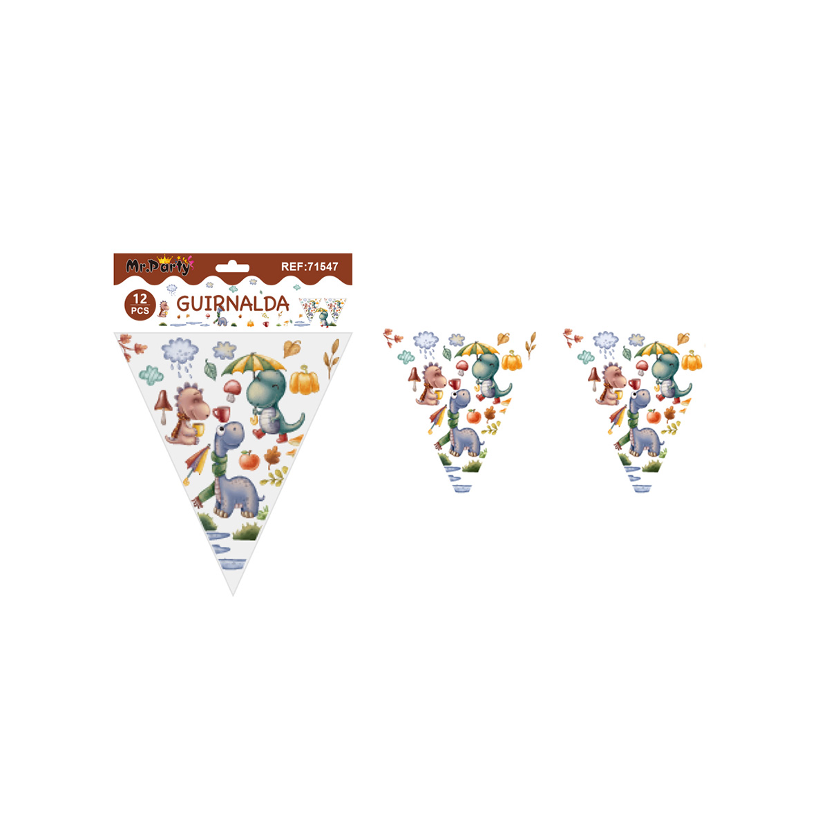 Banderín triangular dinosaurio 6pcs