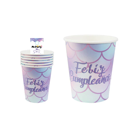 Vasos de papel sirena escamas 6pcs