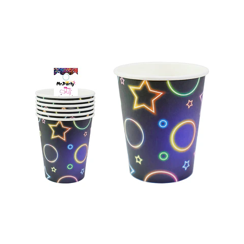 Vasos de papel luces neón 6pcs