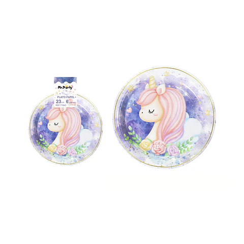 Platos de papel unicornio 23cm 6pcs